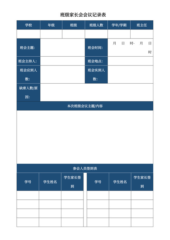 班级家长会会议记录表
