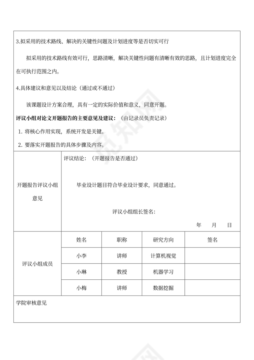 本科毕业设计开题报告会会议记录
