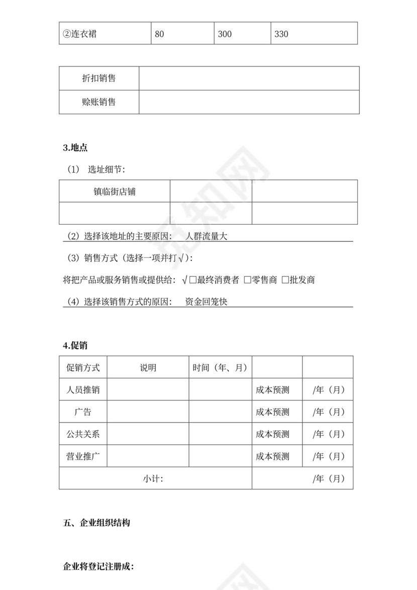 服装店商业计划书