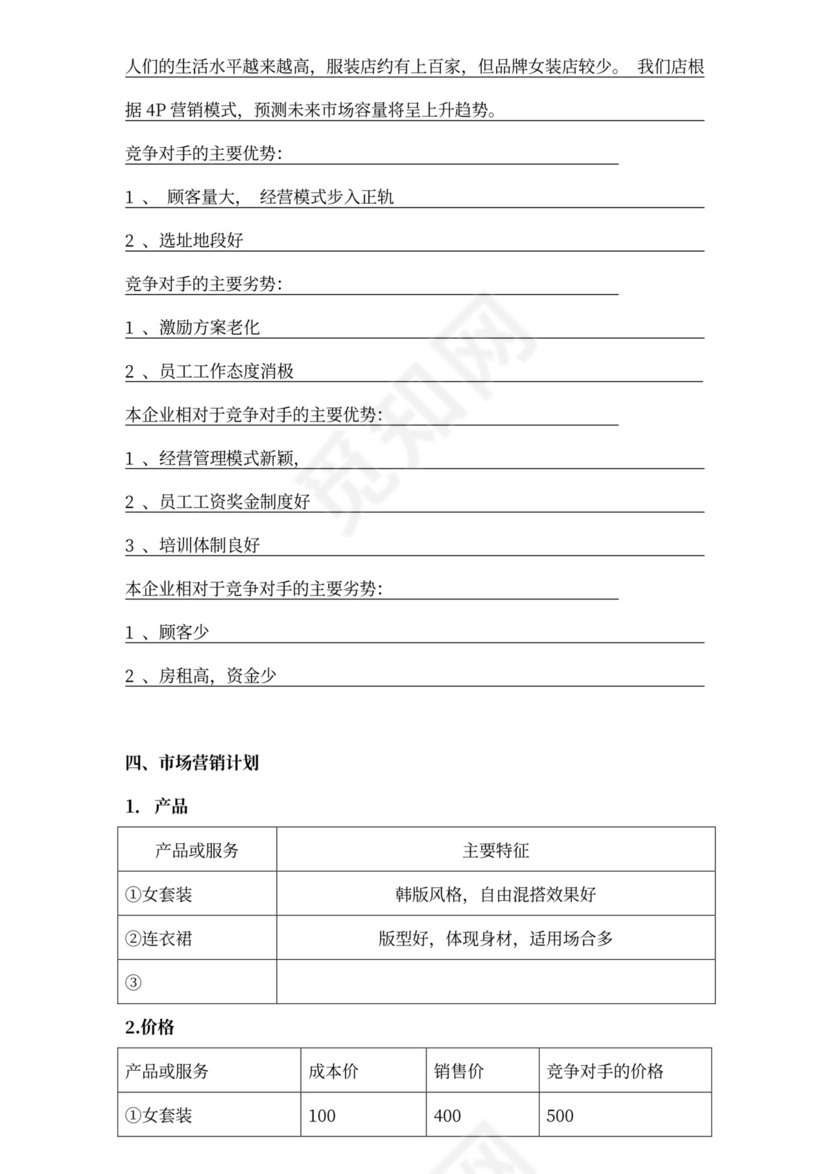 服装店商业计划书