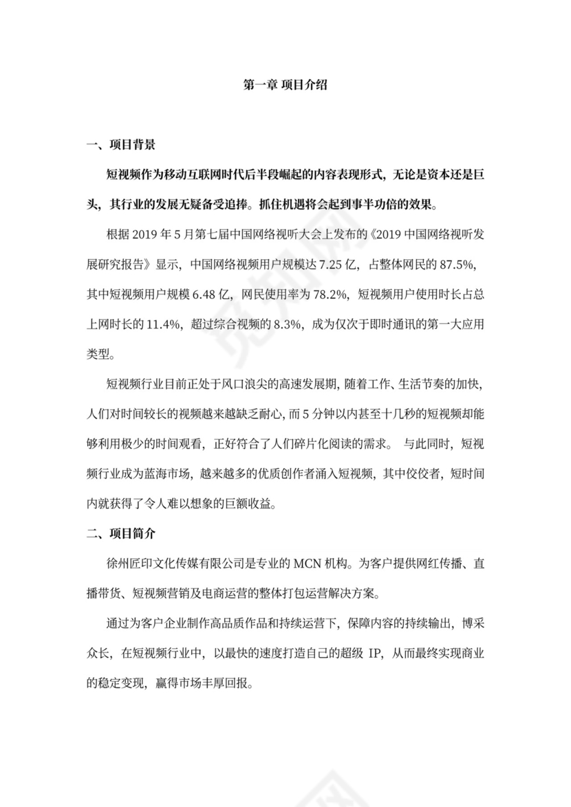 短视频及电商运营项目融资商业计划书