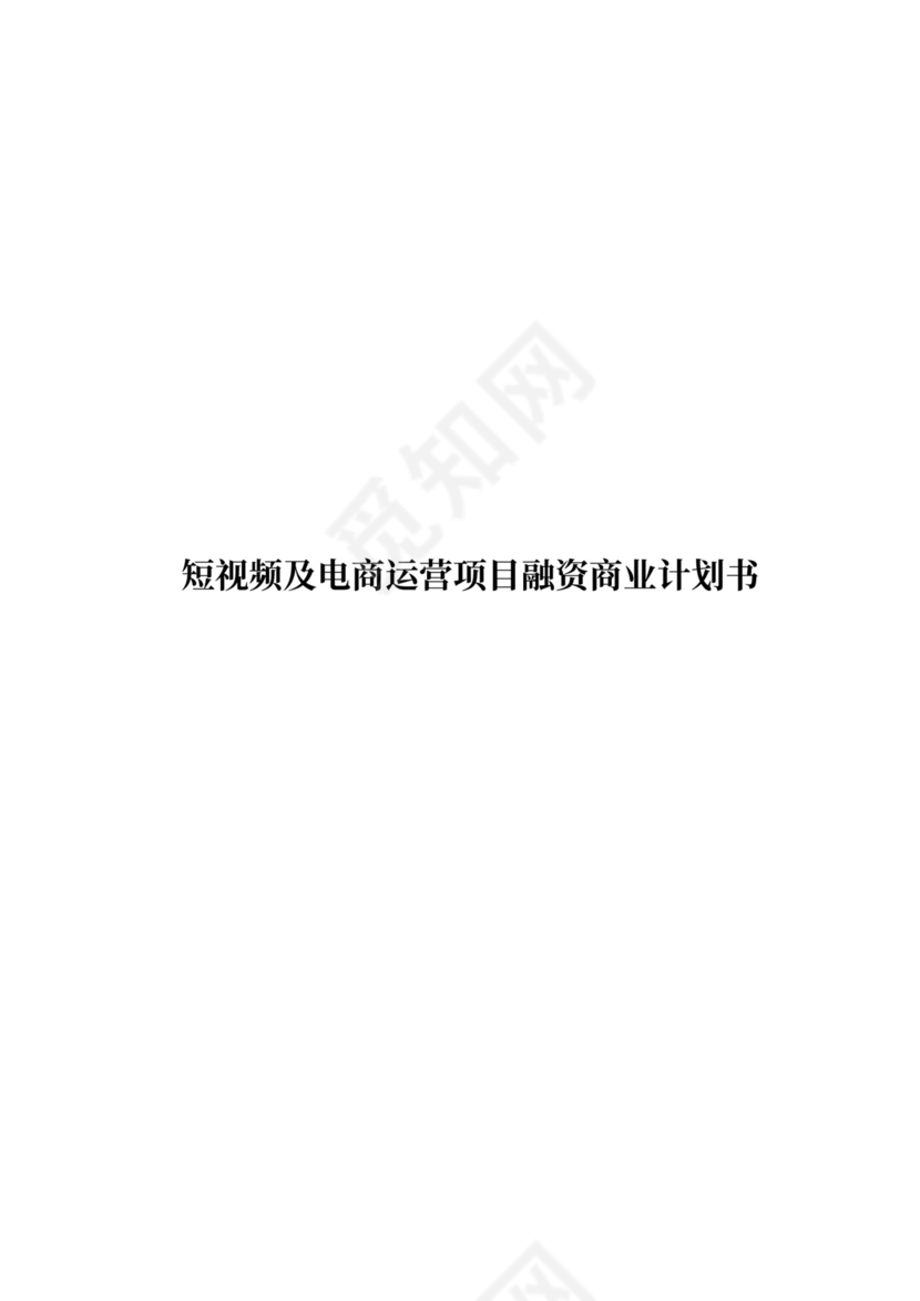 短视频及电商运营项目融资商业计划书