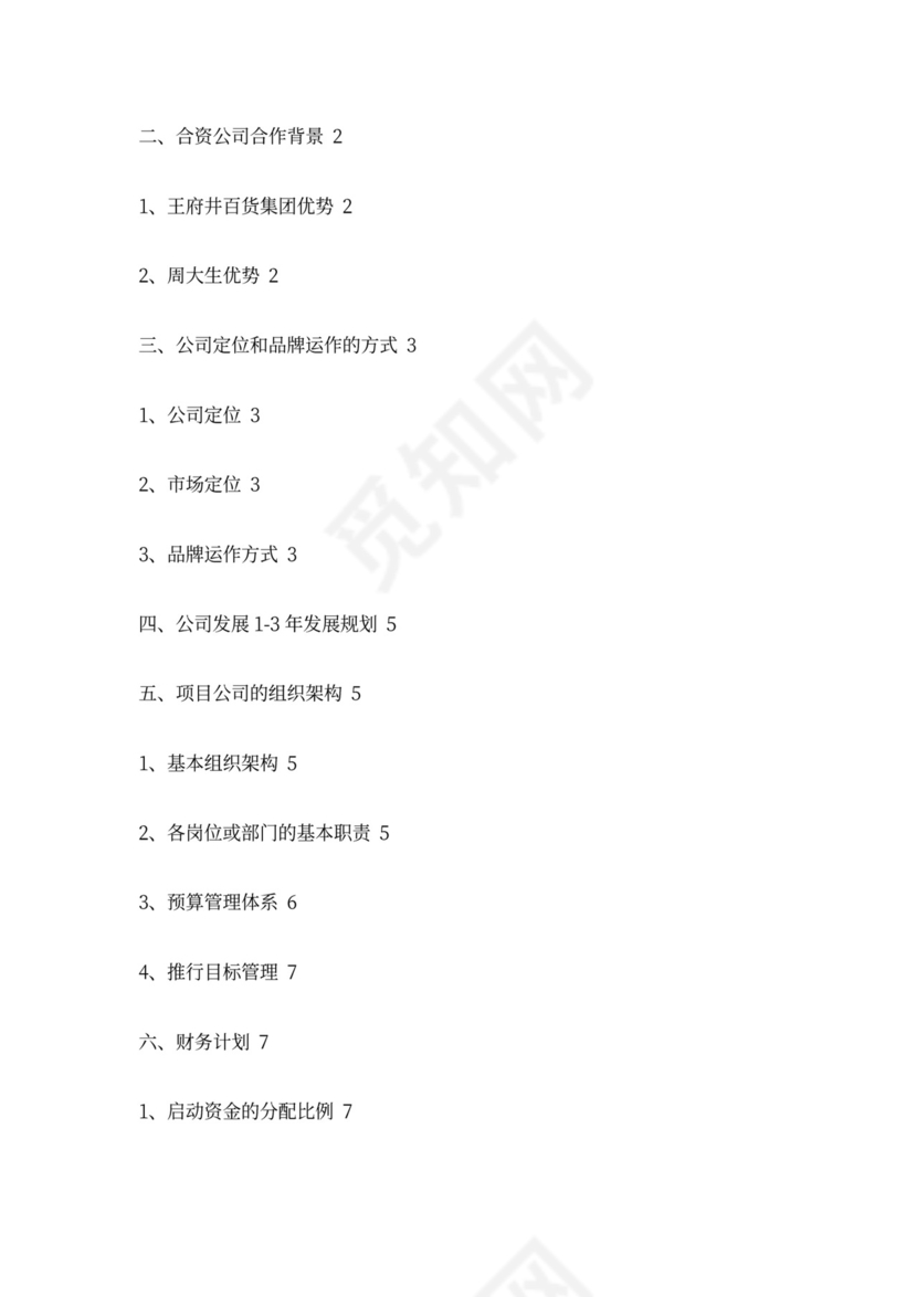 合资公司商业计划书