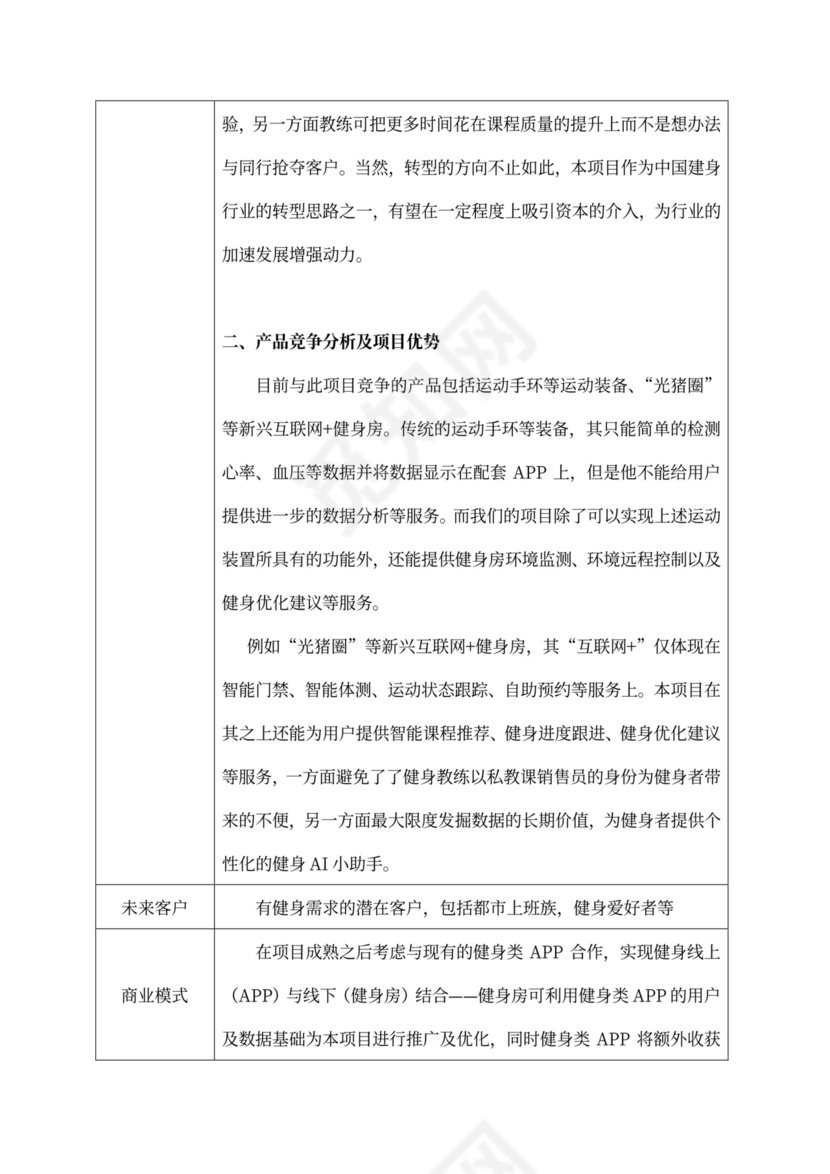 商业计划书-物联网健身房
