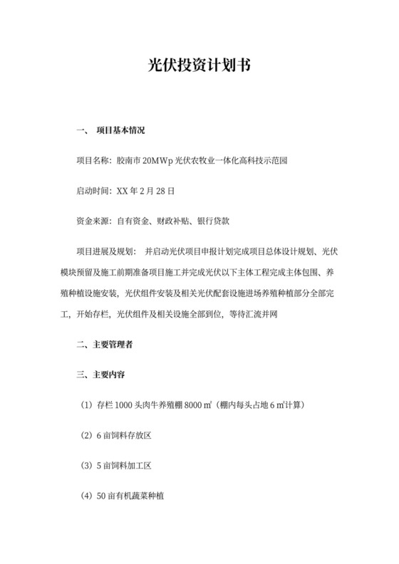 光伏投资计划书doc