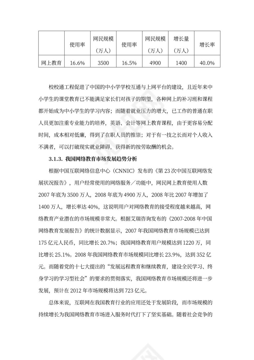互联网在线教育项目商业计划书