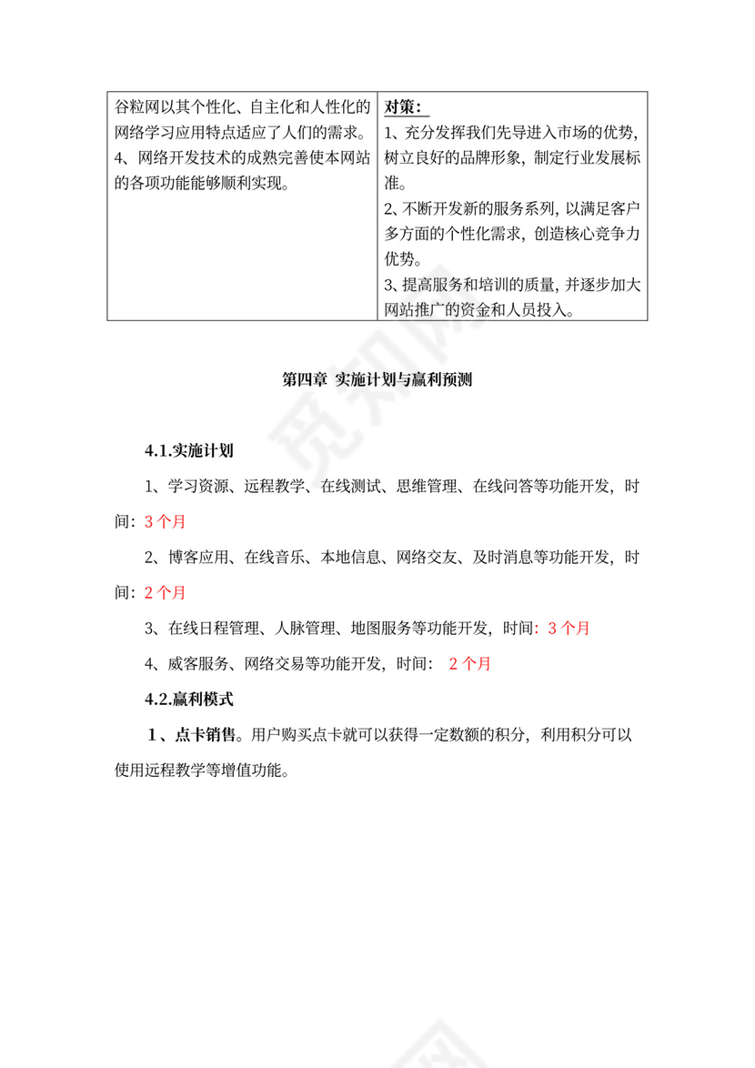 互联网在线教育项目商业计划书