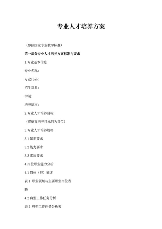 人才培养方案模板