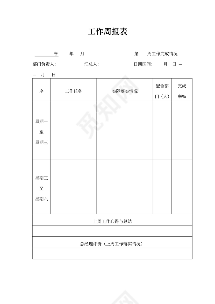部门周报表模板