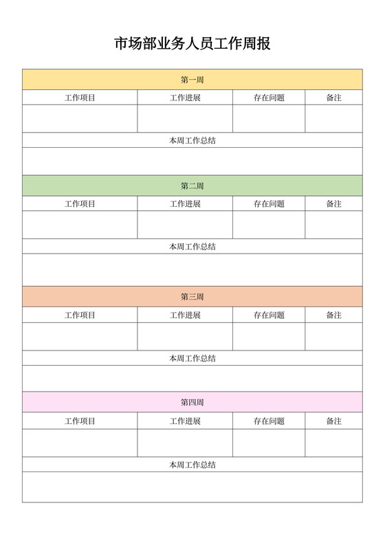 市场部业务人员工作周报word模板