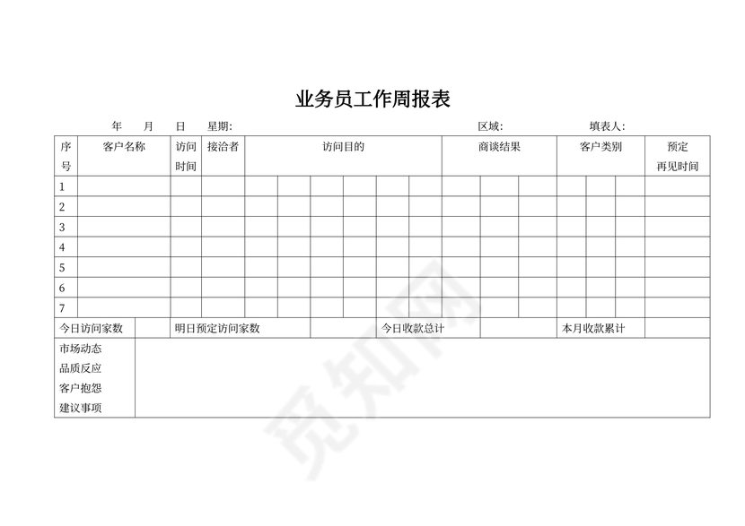 业务员工作周报表