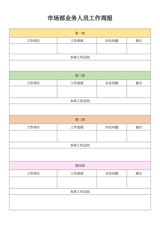 市场部业务人员工作周报word