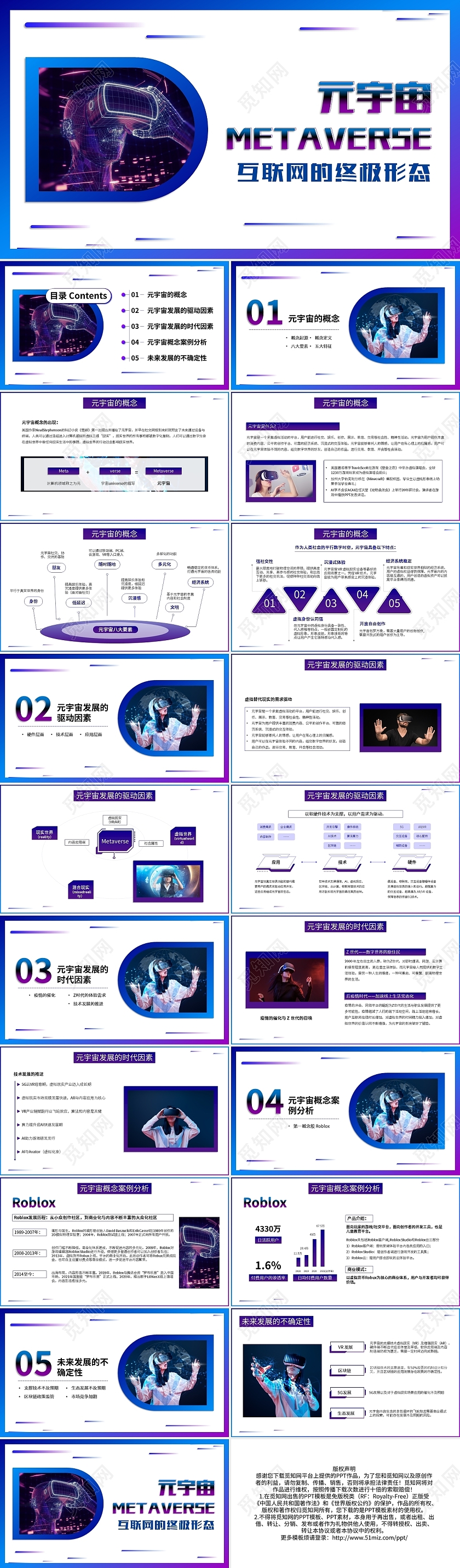 紫色简约元宇宙知识科普PPT模板宣传PPT动态PPT
