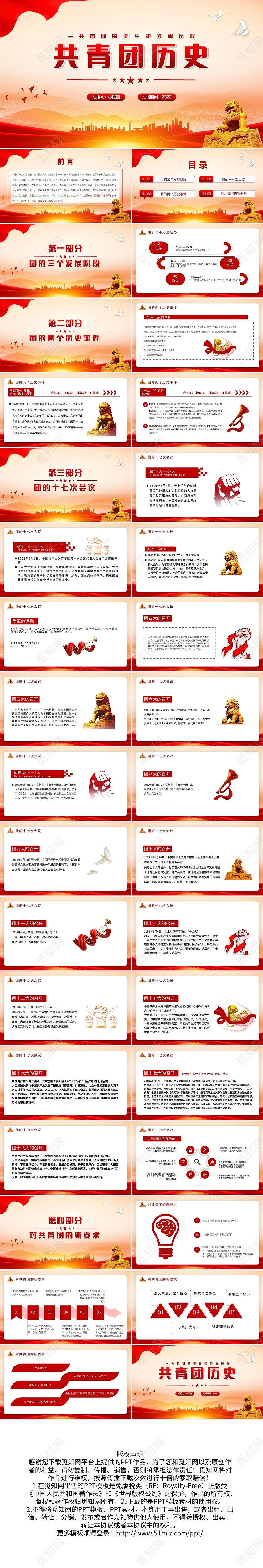 红色党政党建党课共青团发展史PPT模板宣传PPT动态PPT