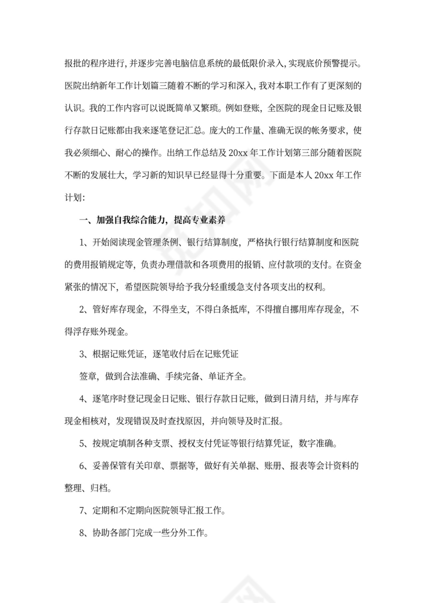 医院出纳新年工作计划