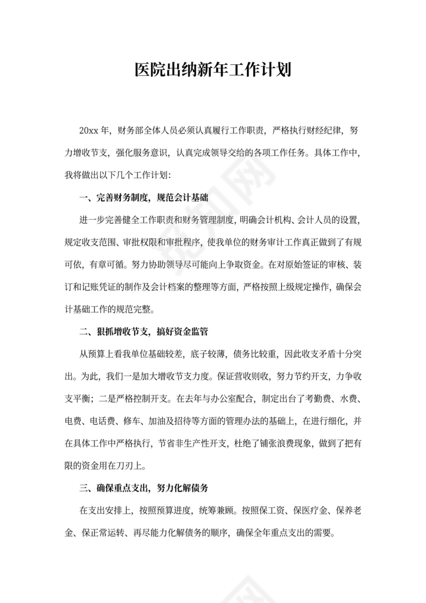 医院出纳新年工作计划