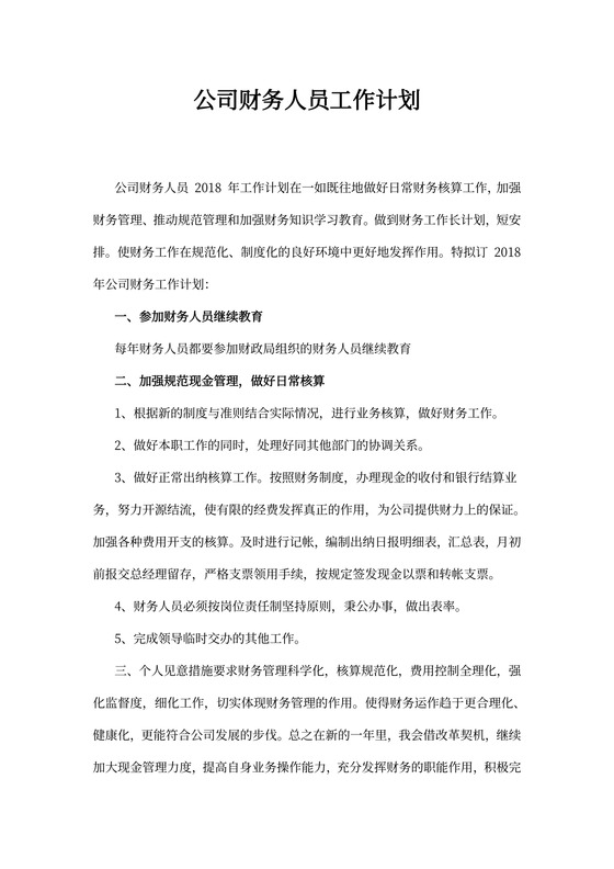 公司财务人员工作计划