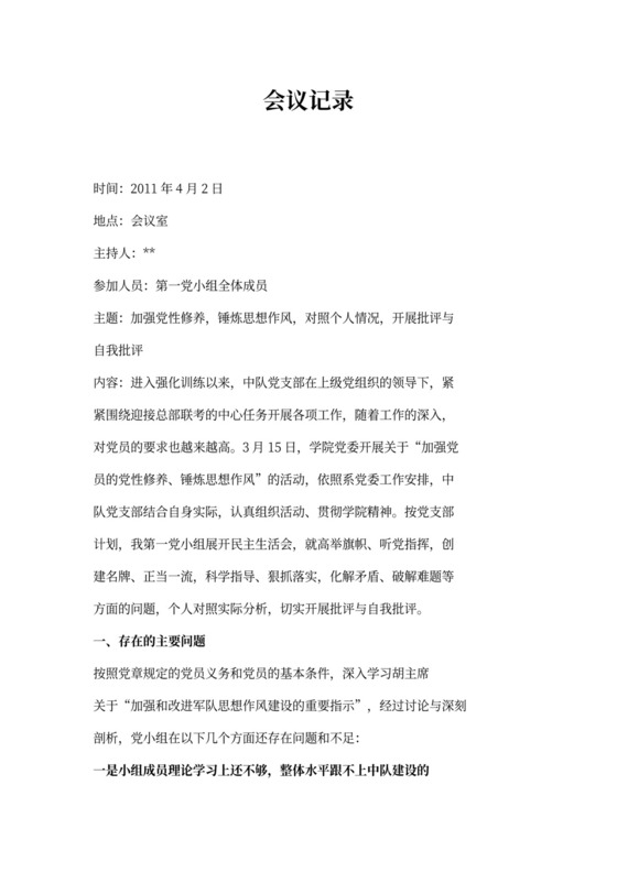 党小组会议记录word