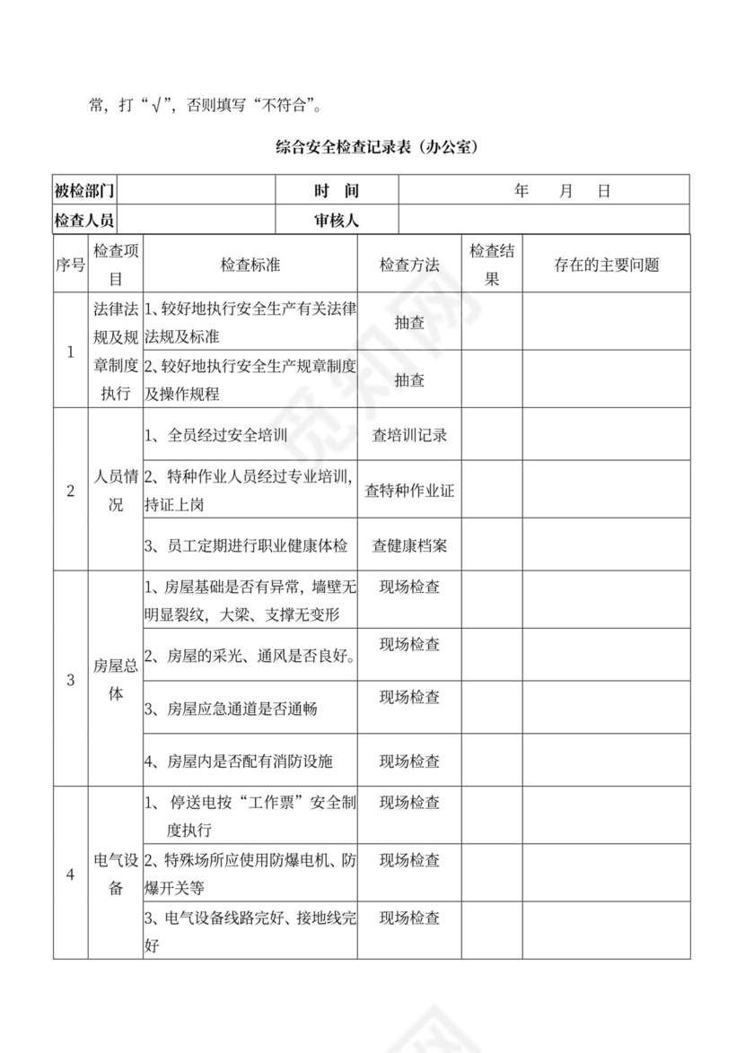 安全会议记录各部门及办公室word模板