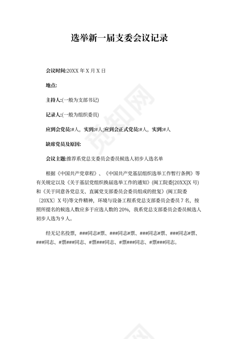 选举新一届支委会议记录