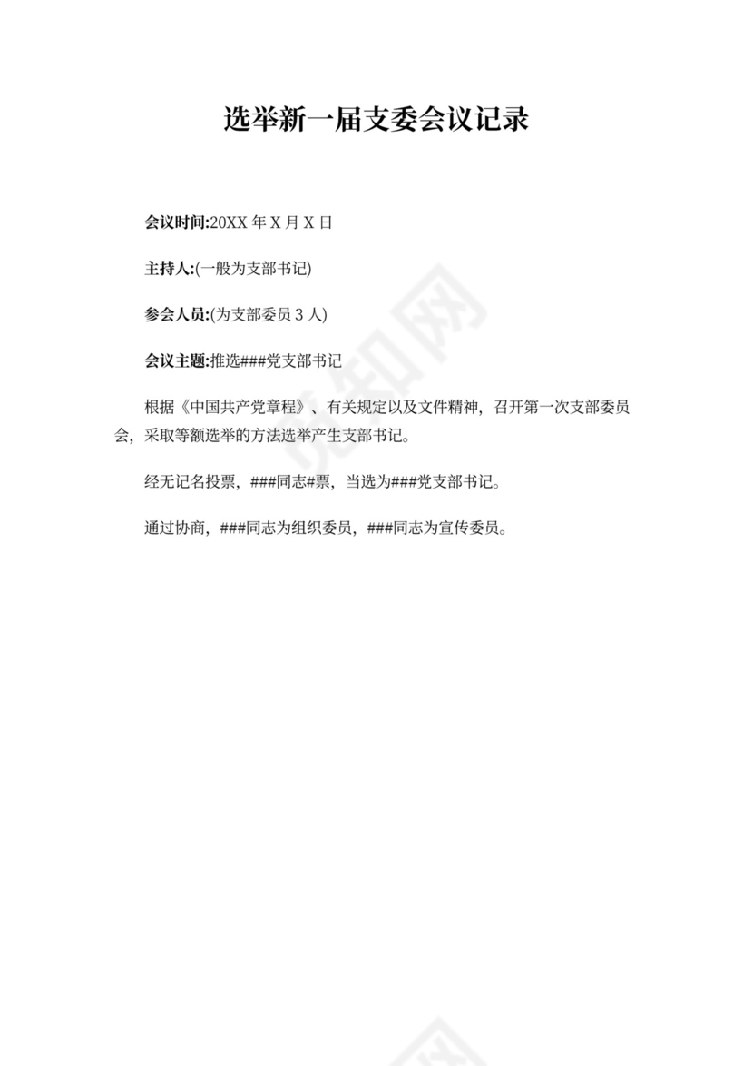 选举新一届支委会议记录