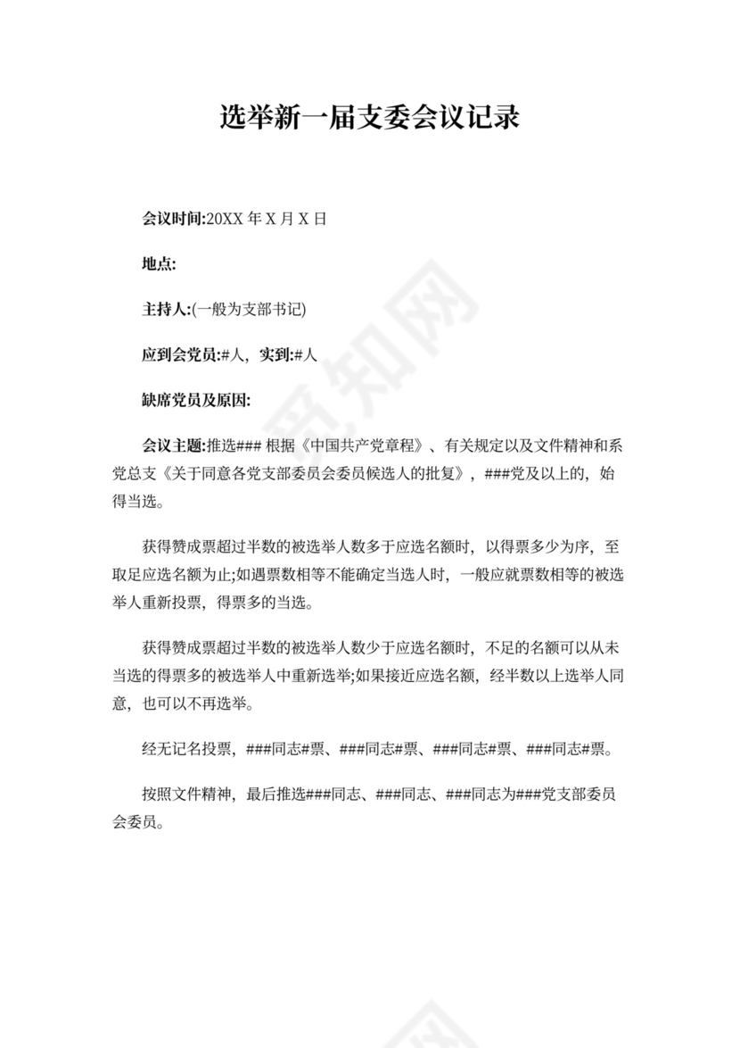 选举新一届支委会议记录