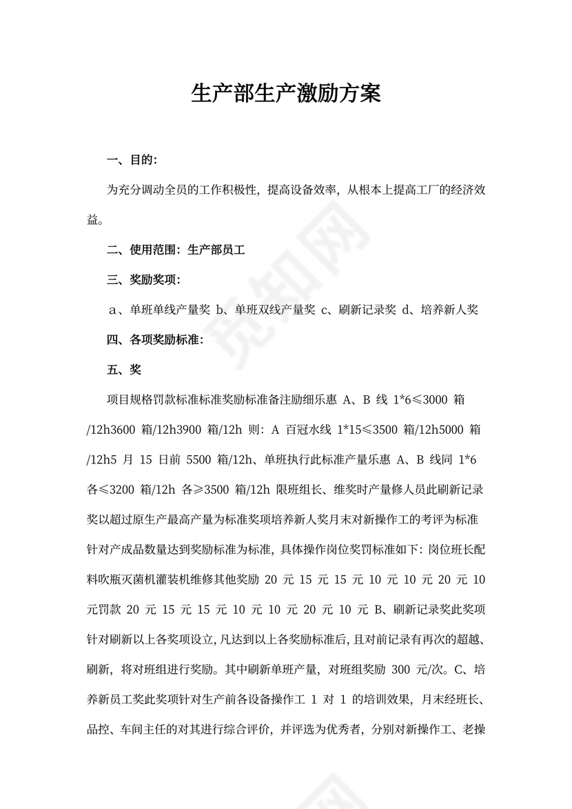 生产部生产激励方案