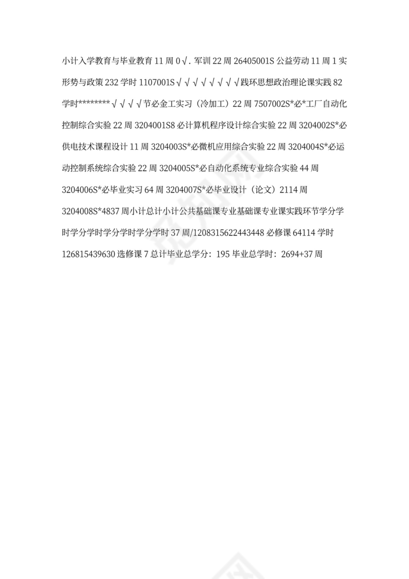 自动化专业培养计划