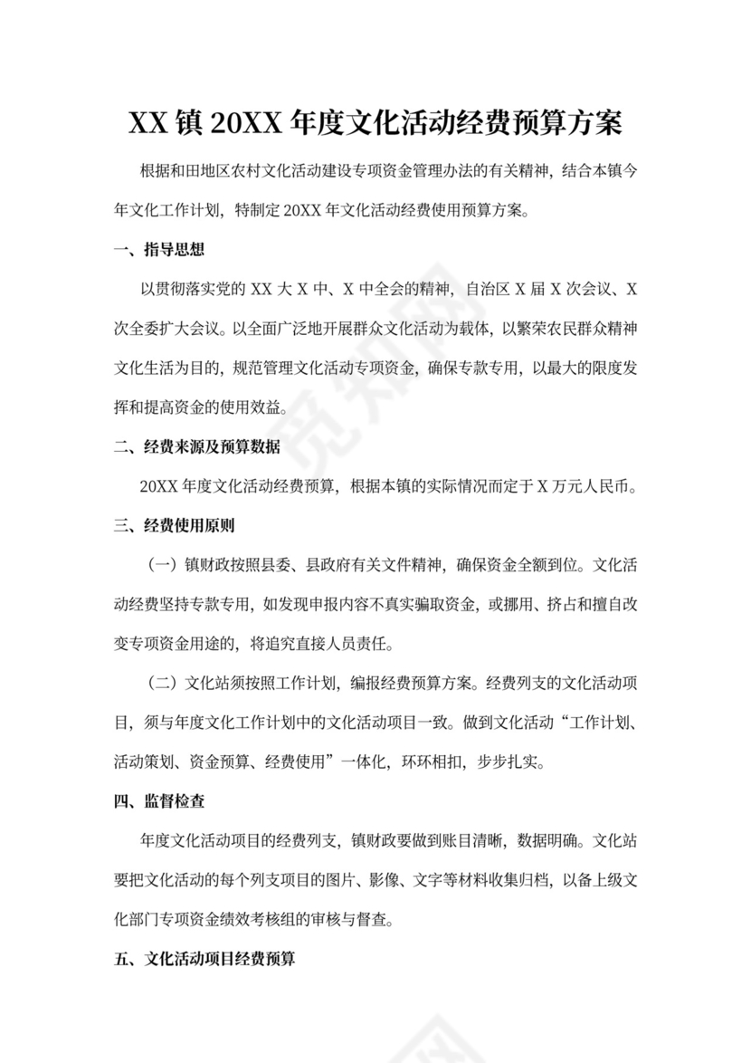 文化活动经费预算方案