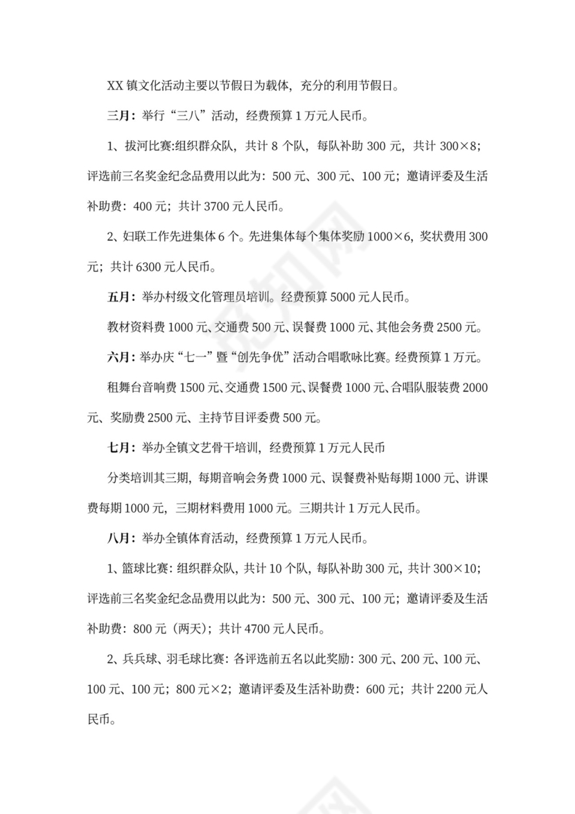 文化活动经费预算方案