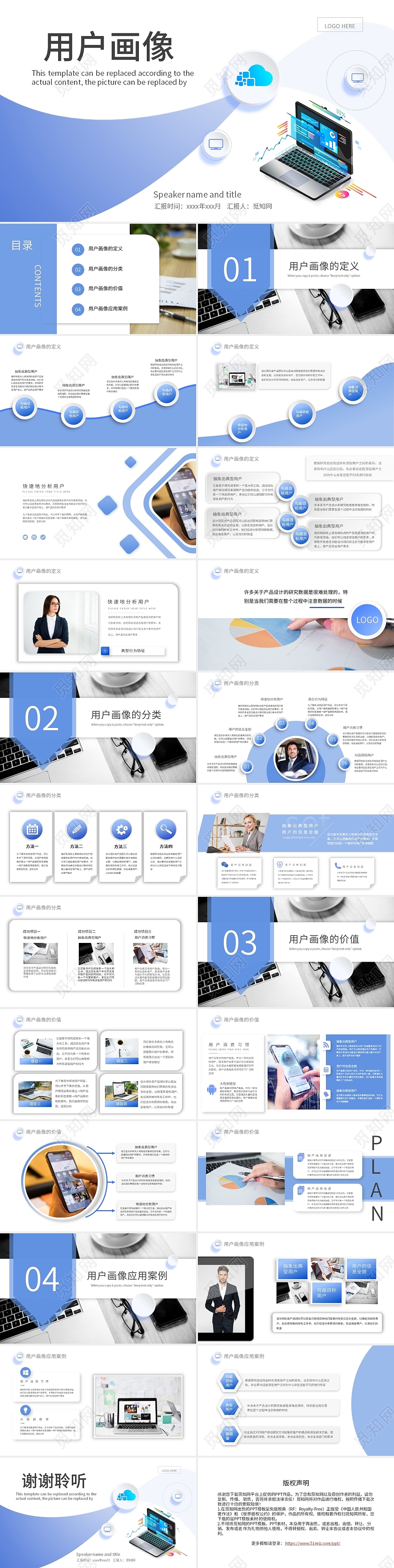 蓝色商务风用户画像方案策划PPT模板