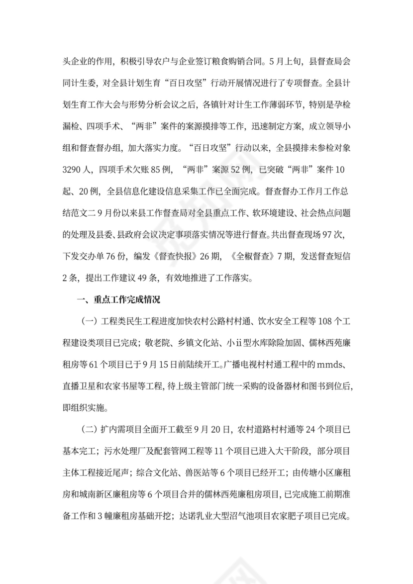 督查督办工作月工作总结范文