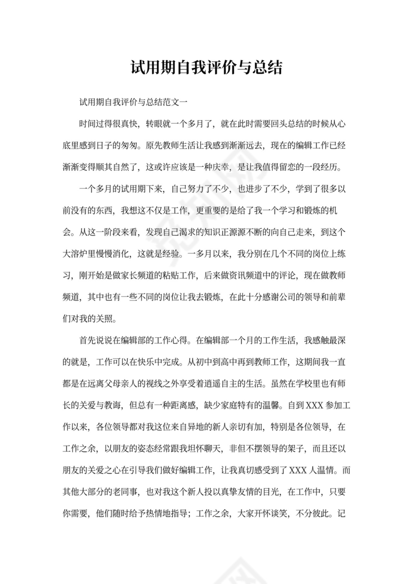 试用期自我评价与总结