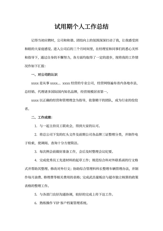 试用期个人工作总结