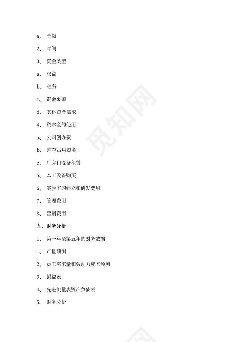 商业创业计划书模板