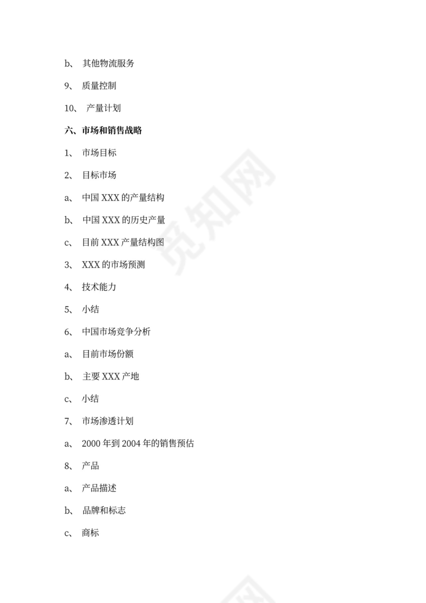 商业创业计划书模板