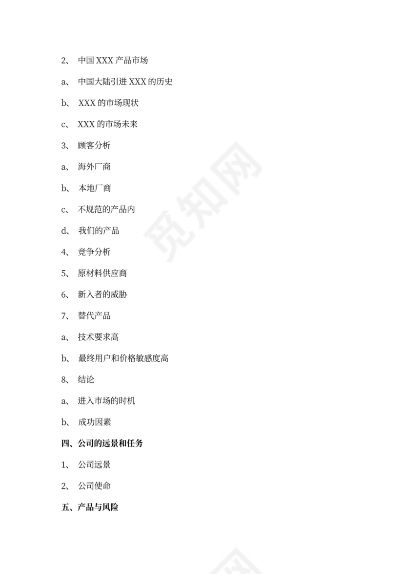 商业创业计划书模板