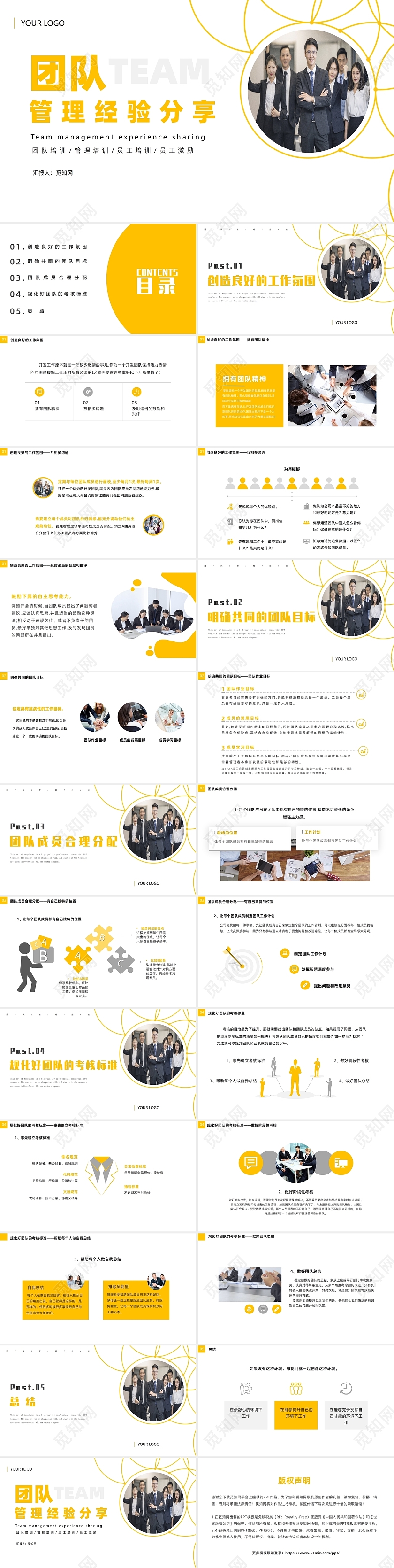 企业培训团队建设黄色商务风团队管理经验分享工作总结