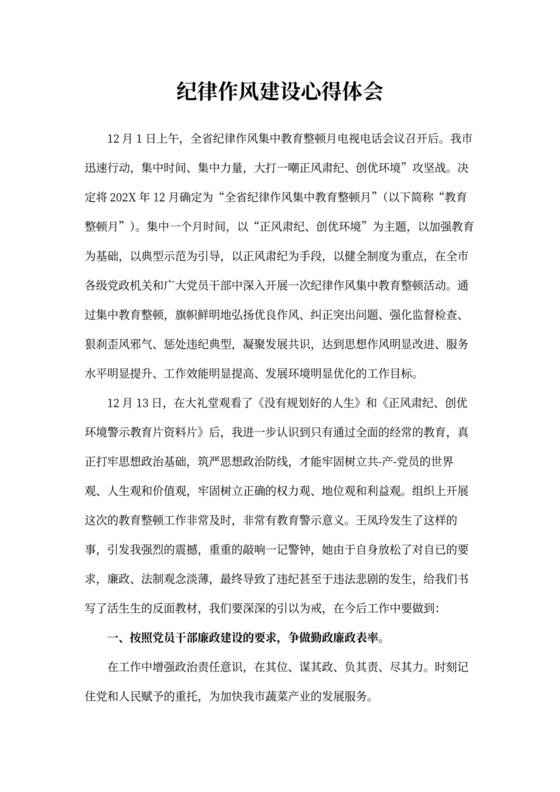 纪律作风建设心得体会