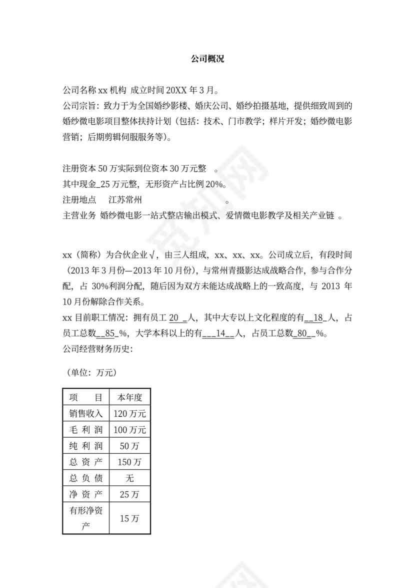 合作商业计划书