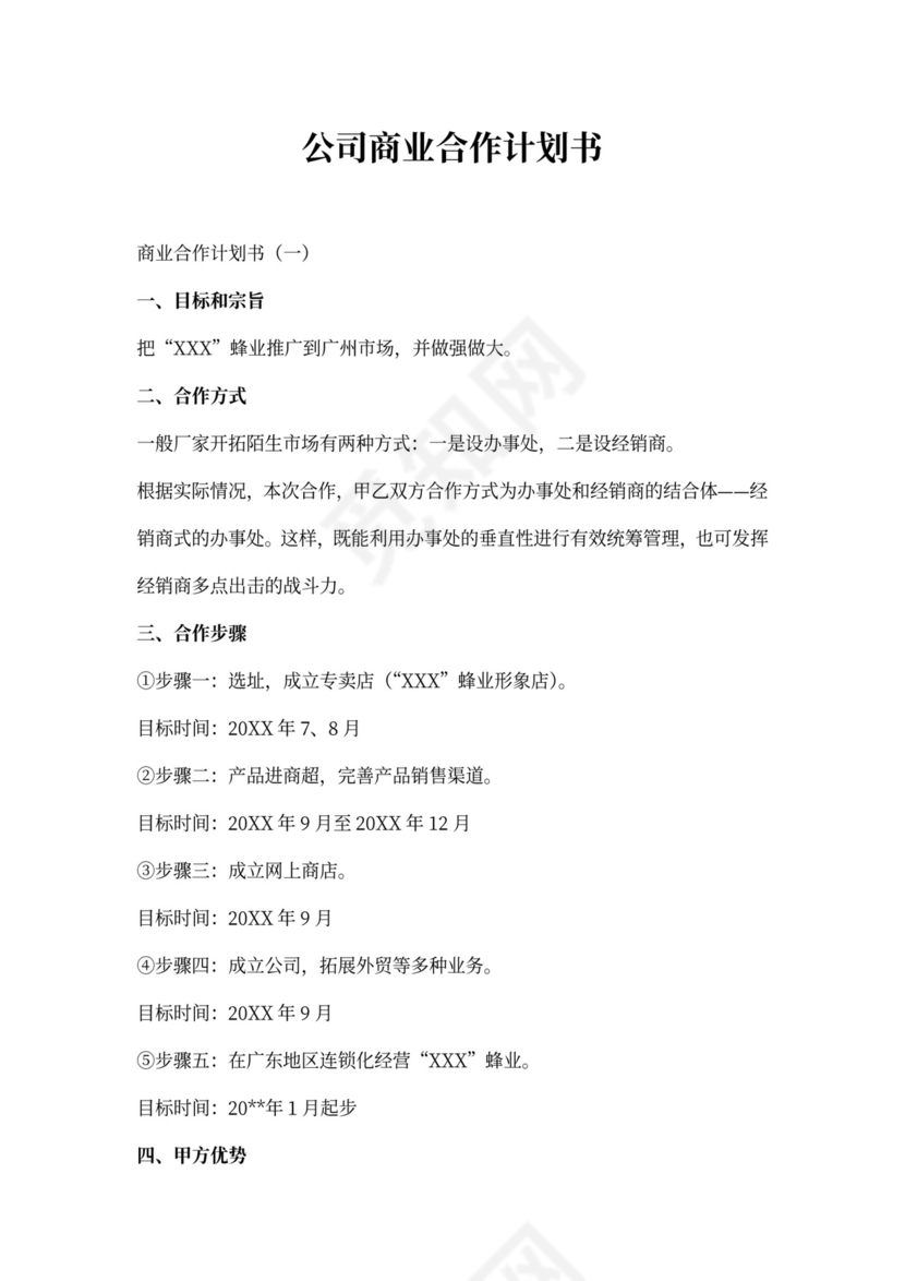 公司商业合作计划书
