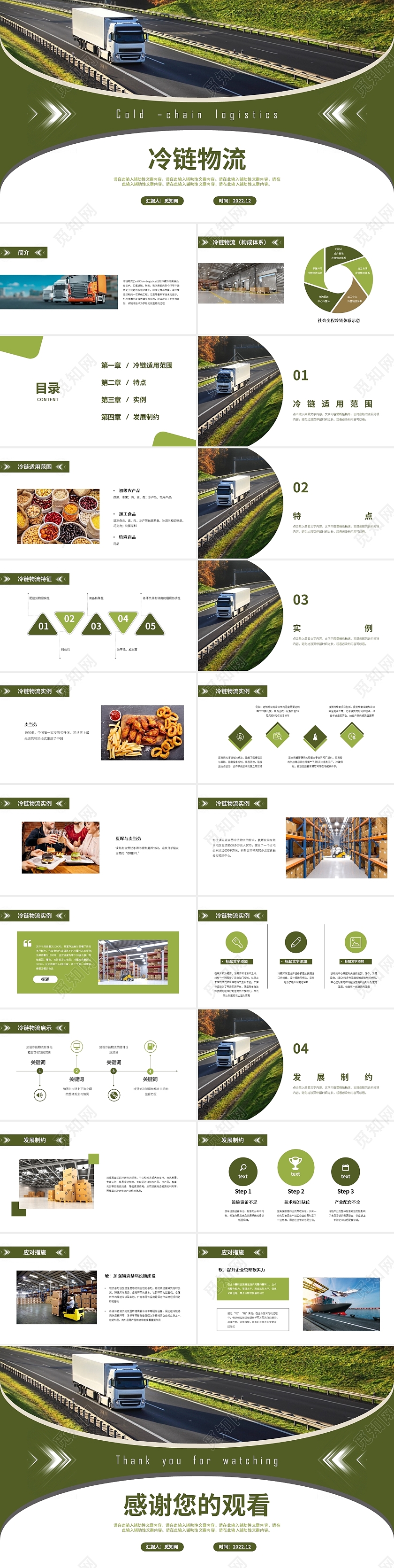 绿色简约风冷链物流4PPT培训课件模板