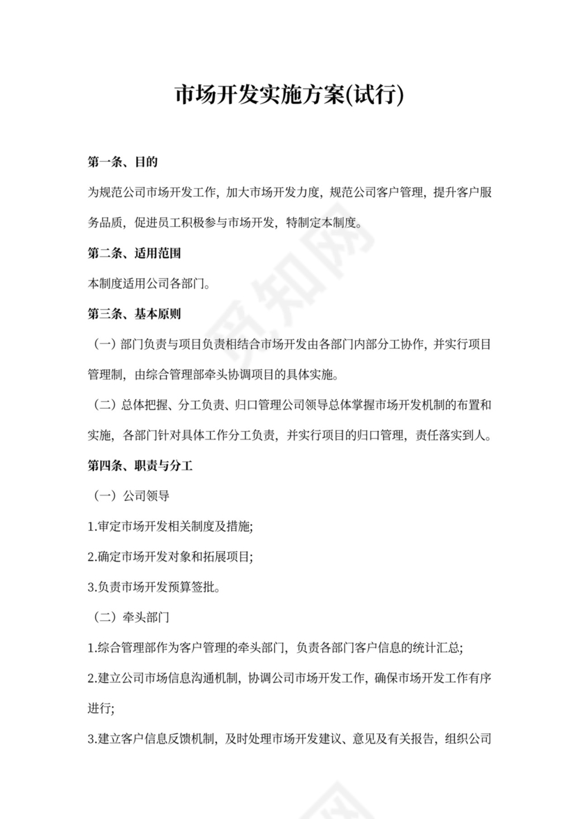 市场开发实施方案
