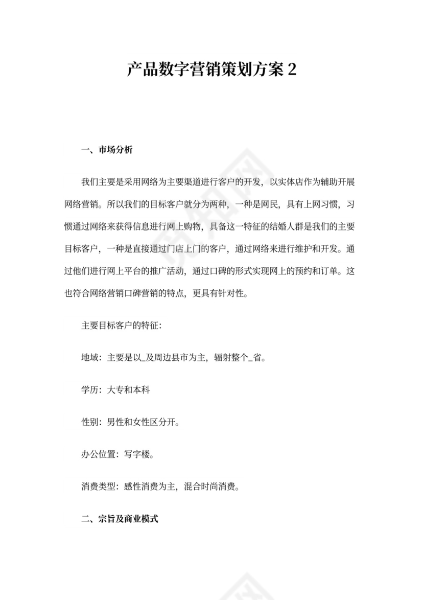 产品数字营销策划方案