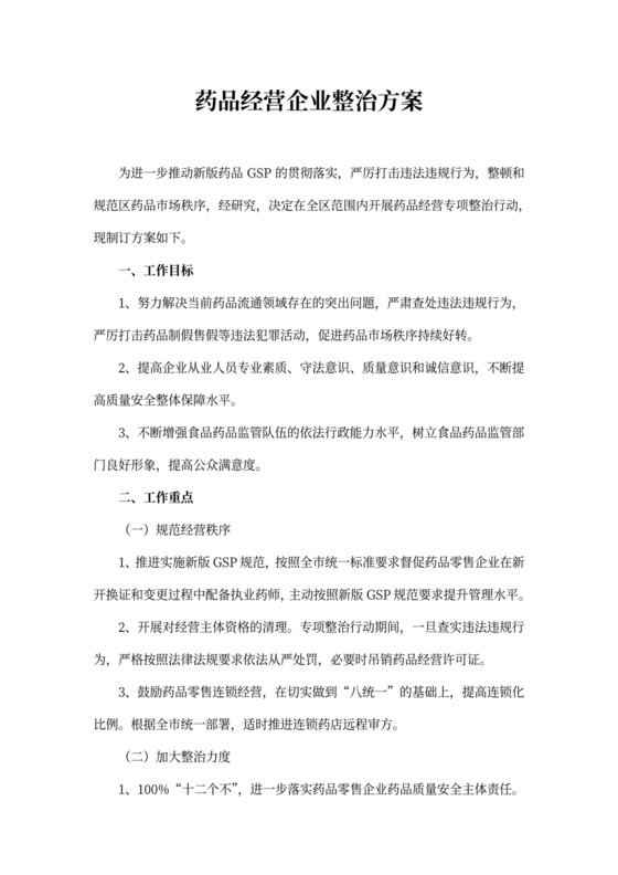 药品经营企业整治方案