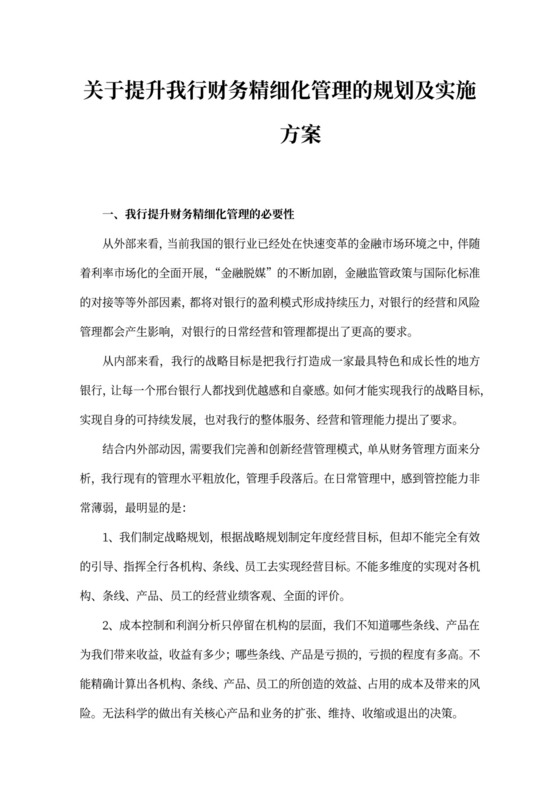 财务精细化管理的规划及实施方案
