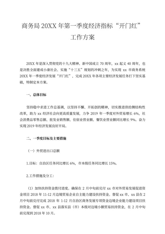 商务局20XX年第一季度经济指标“开门红”工作方案