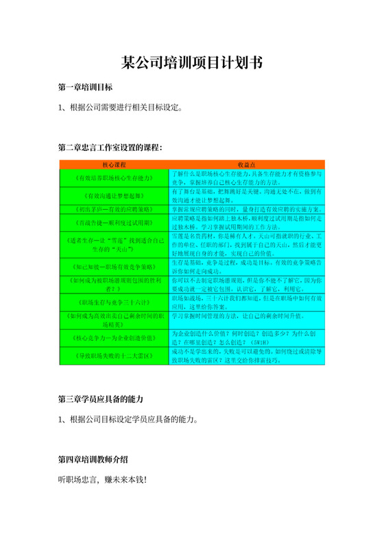 某公司培训项目计划书