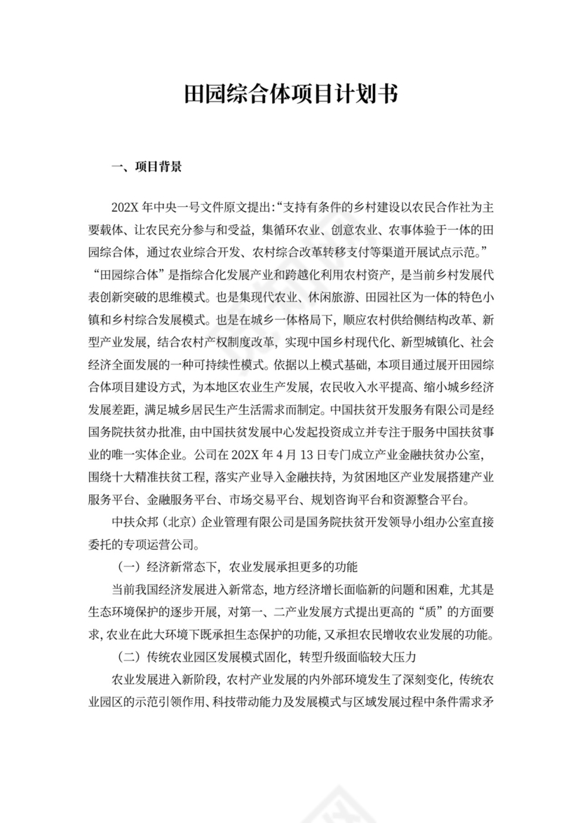 田园综合体项目计划框架