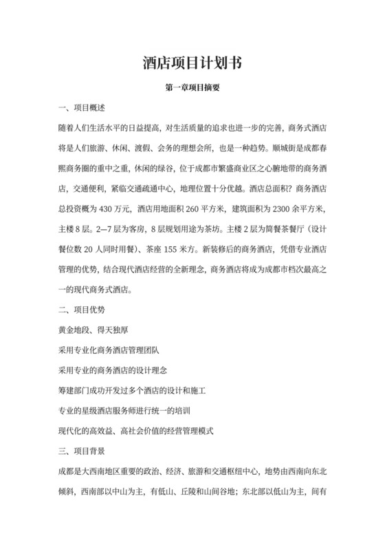 酒店项目计划书